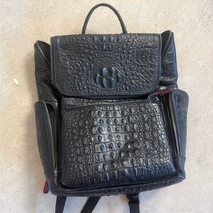 Black Crocodile-Embossed Men's Backpack